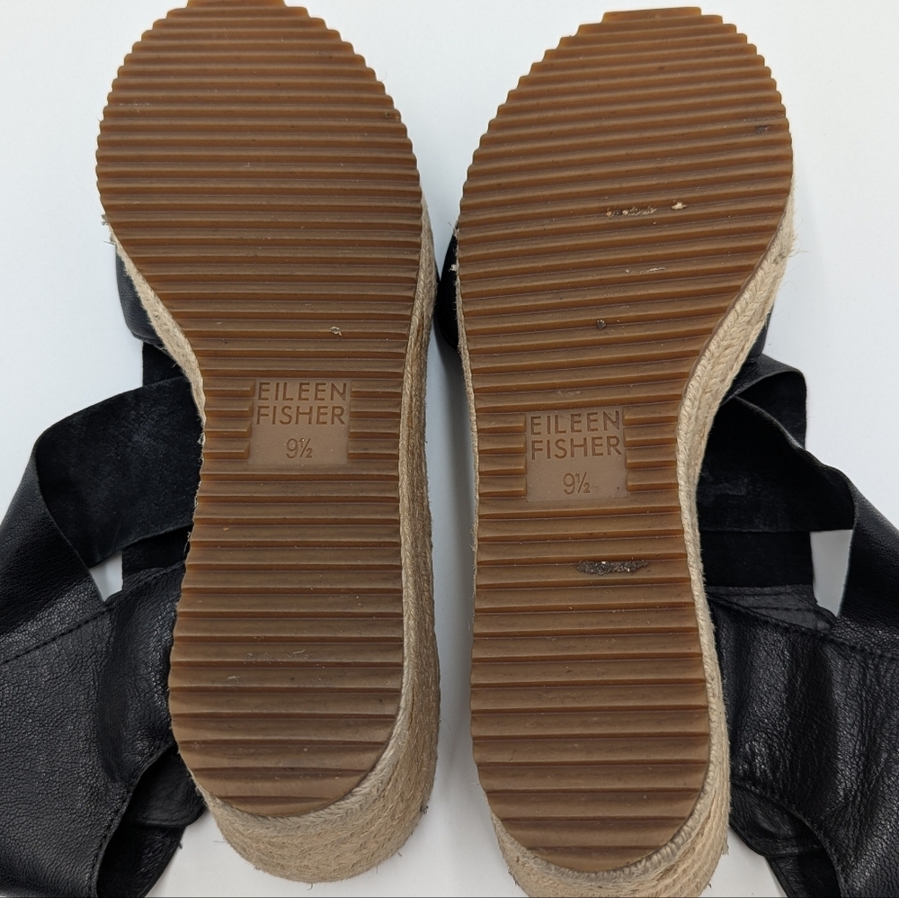 Eileen Fisher Willow Black Tumbled Leather Crisscross Espadrille Wedge 9.5 - Picture 7 of 10